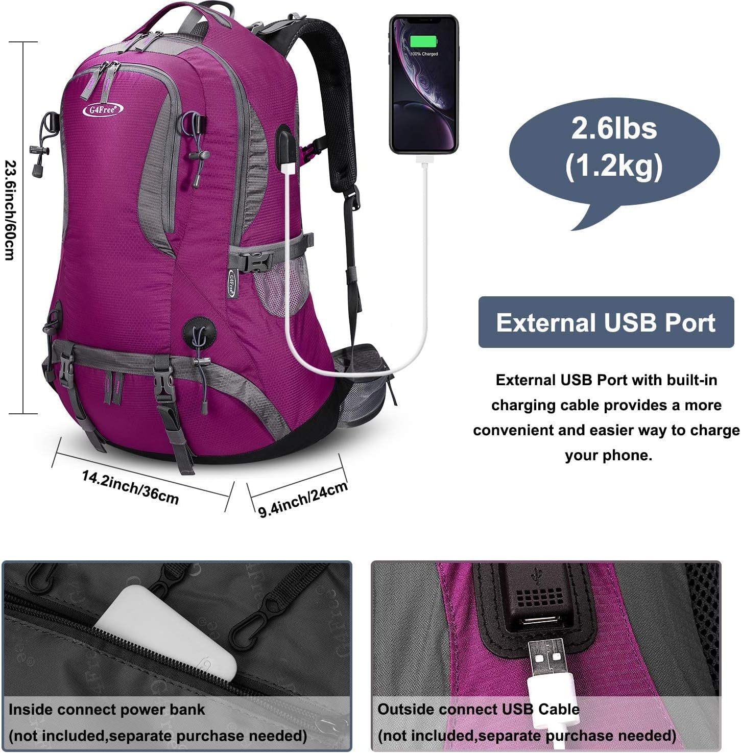 50L Hiking Backpack Waterproof Daypack Outdoor Camping Climbing Backpack with Rain Cover for Men Women(Rose Red)