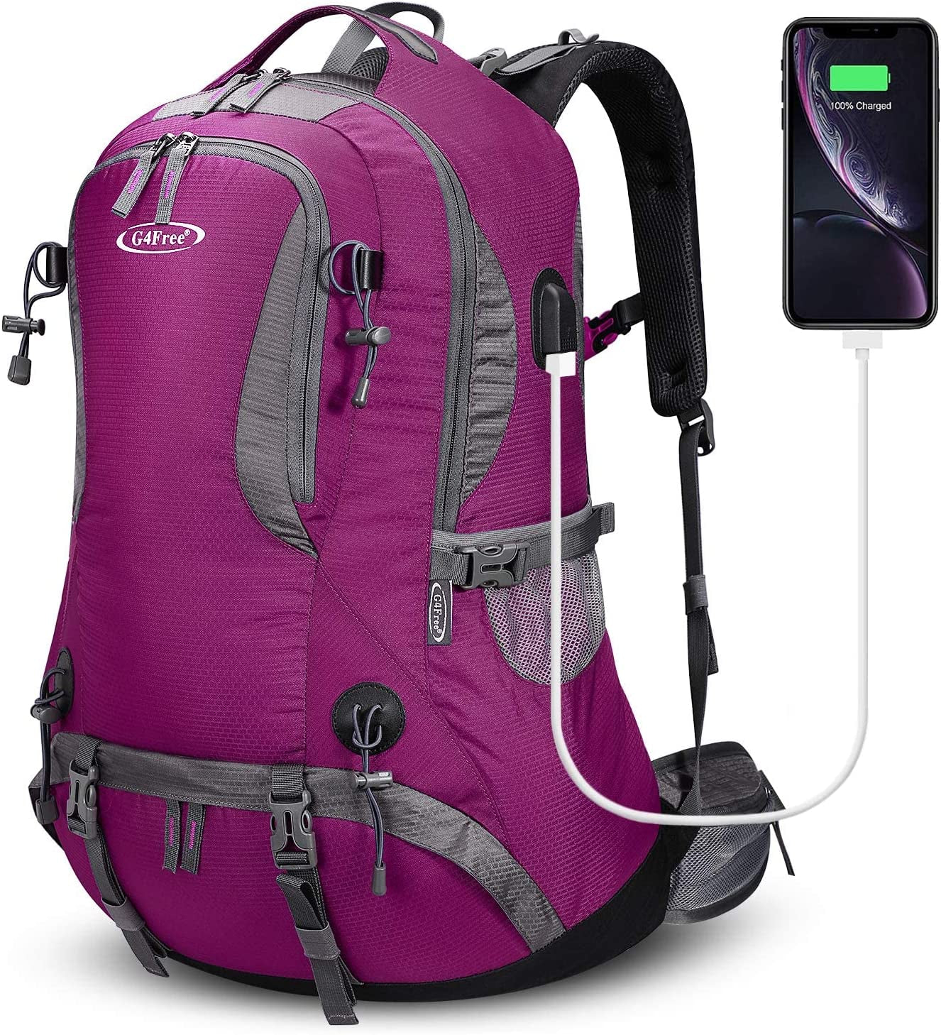 50L Hiking Backpack Waterproof Daypack Outdoor Camping Climbing Backpack with Rain Cover for Men Women(Rose Red)