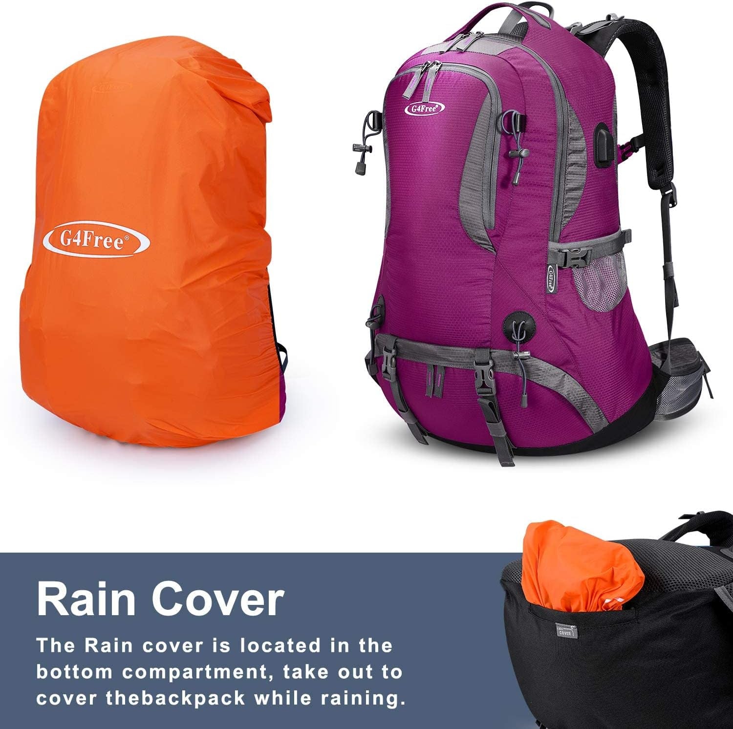 50L Hiking Backpack Waterproof Daypack Outdoor Camping Climbing Backpack with Rain Cover for Men Women(Rose Red)