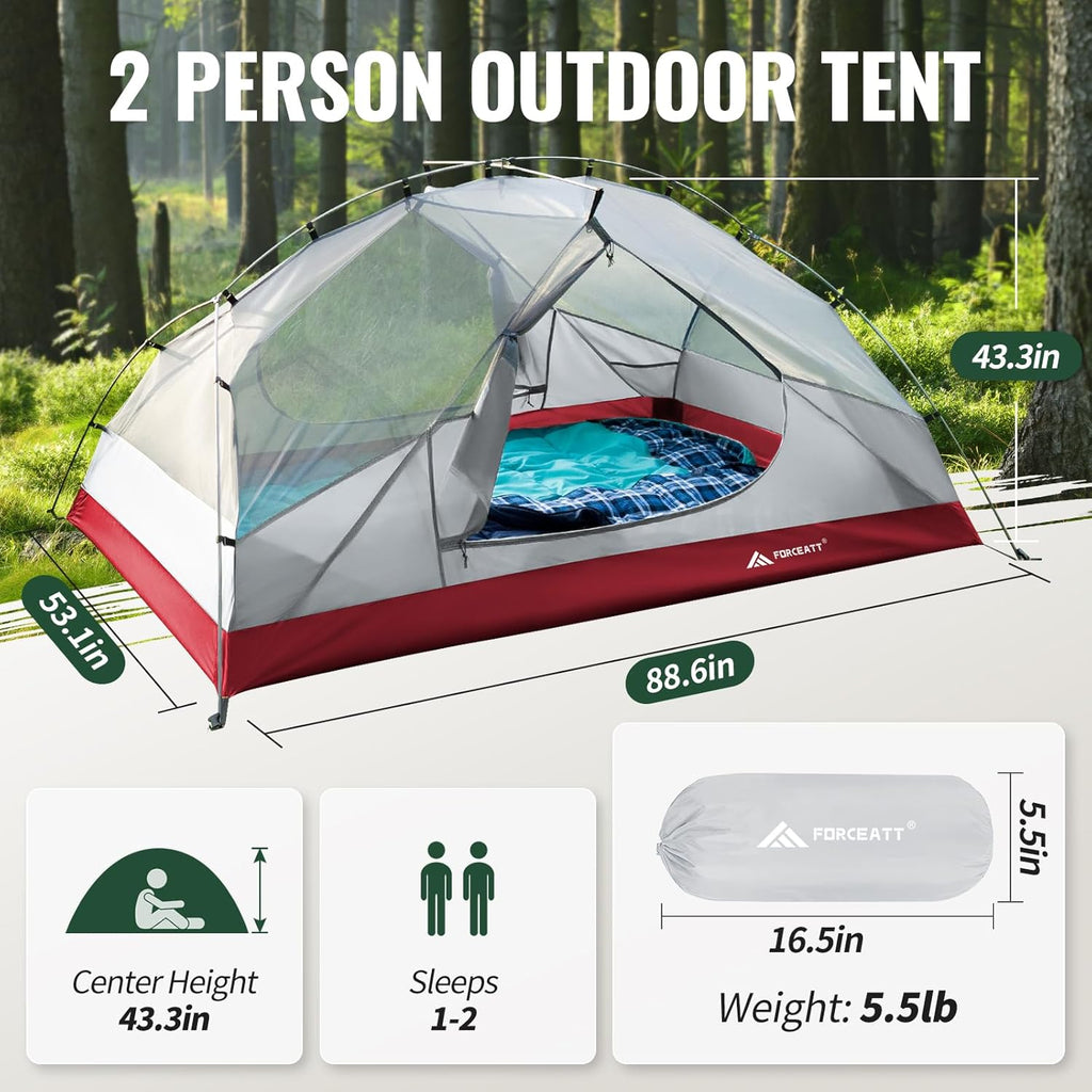 Tent for 2 and 3 Person Is Waterproof and Windproof, Camping Tent for 3 to 4 Seasons,Lightweight Aluminum Pole Backpacking Tent Can Be Set up Quickly,Great for Hiking