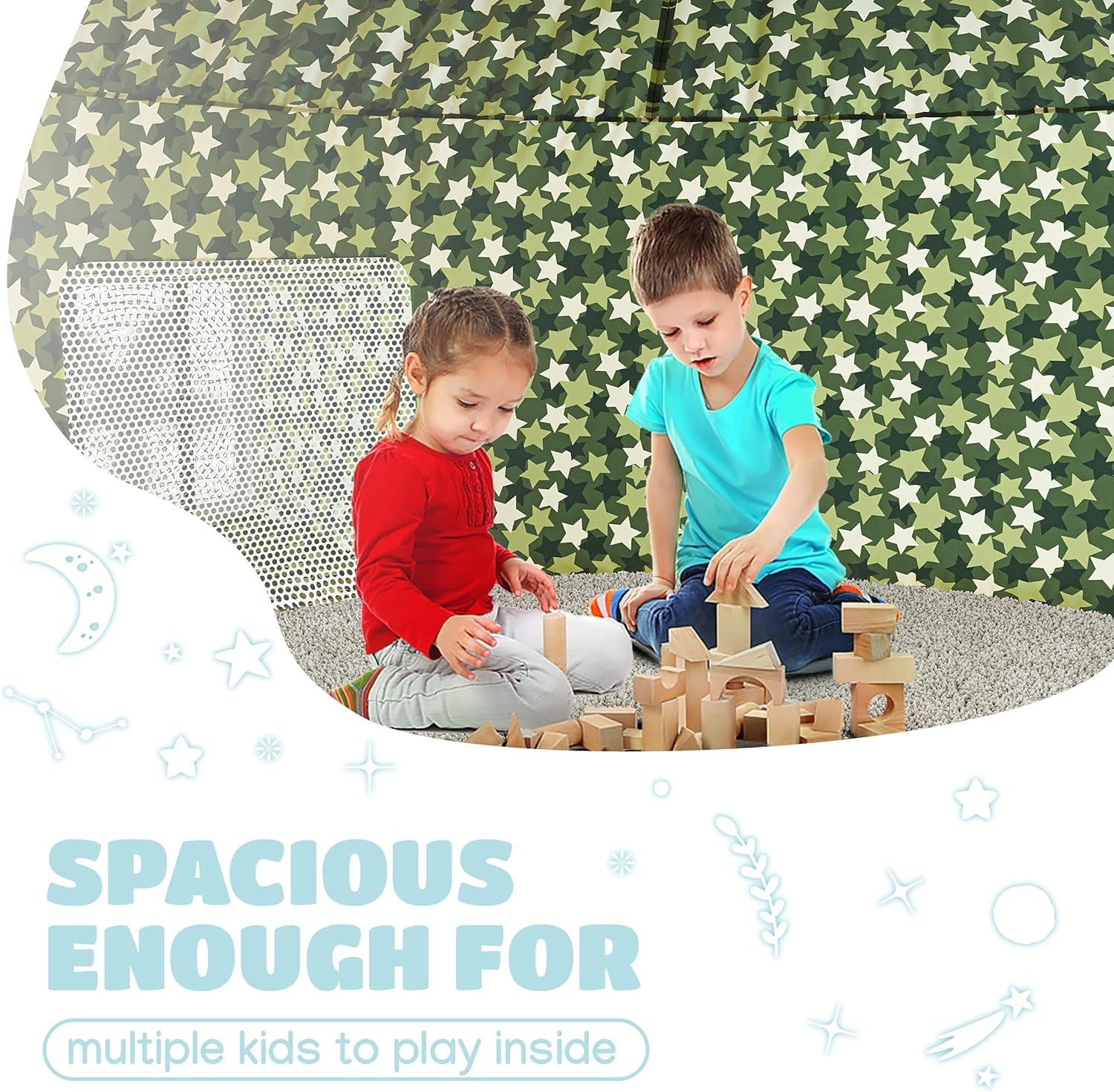 Inflatable Tent for Kids (Camo Dark Grey), Inflatable Air Tent for Kids Sets up and Stores Away in Seconds, Improved Blow up Fort (Fan NOT Included) (Camo Stars)