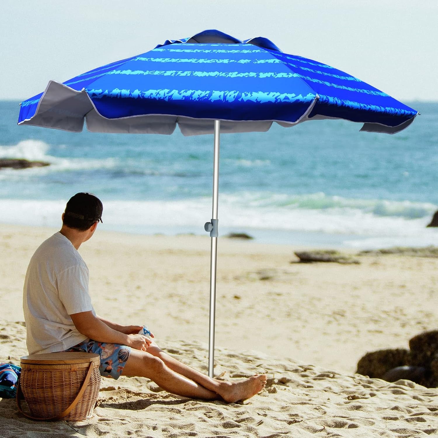 7 Foot Heavy Duty HIGH Wind Beach Umbrella with Sand Anchor Vent Tilt Portable Sun Shelter, UV 50+ Sun Protection Outdoor Sunshade Umbrellas Carry Bag for Patio Garden Pool Backyard Multicolor