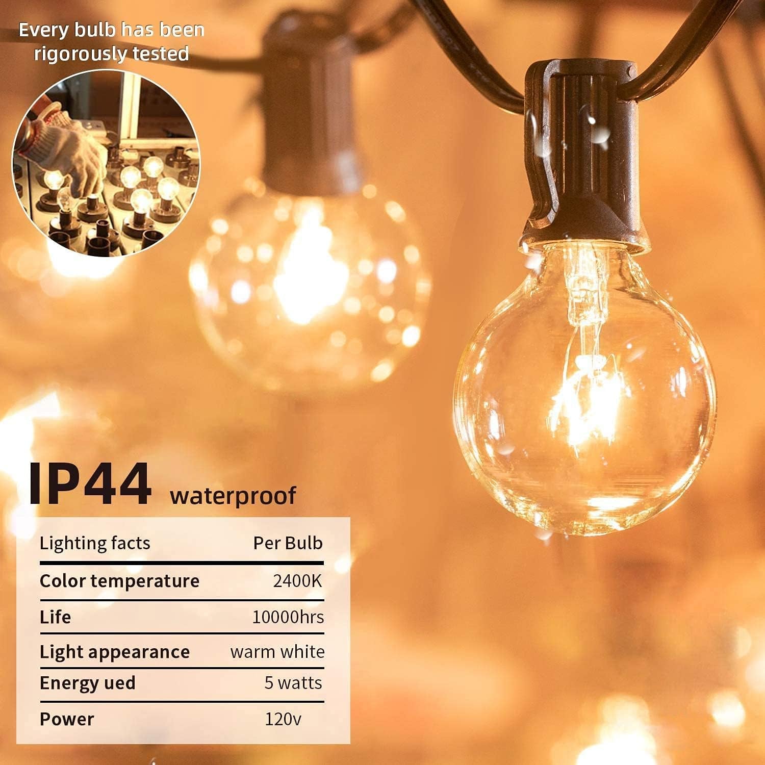 G40 Globe String Lights 2700K with 52 Edison Glass Bulbs(2 Spare)