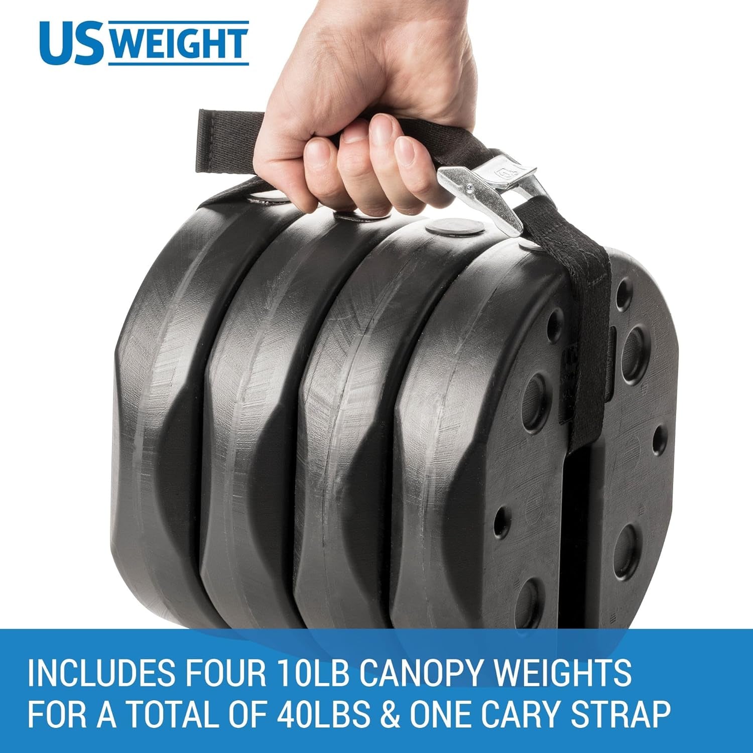 40 Pound Canopy Weight Set of 4 and Carry Strap with No-Pinch Design - Easy Installation and Removal to Secure Tents, Canopies, and Umbrellas at Outdoor Events
