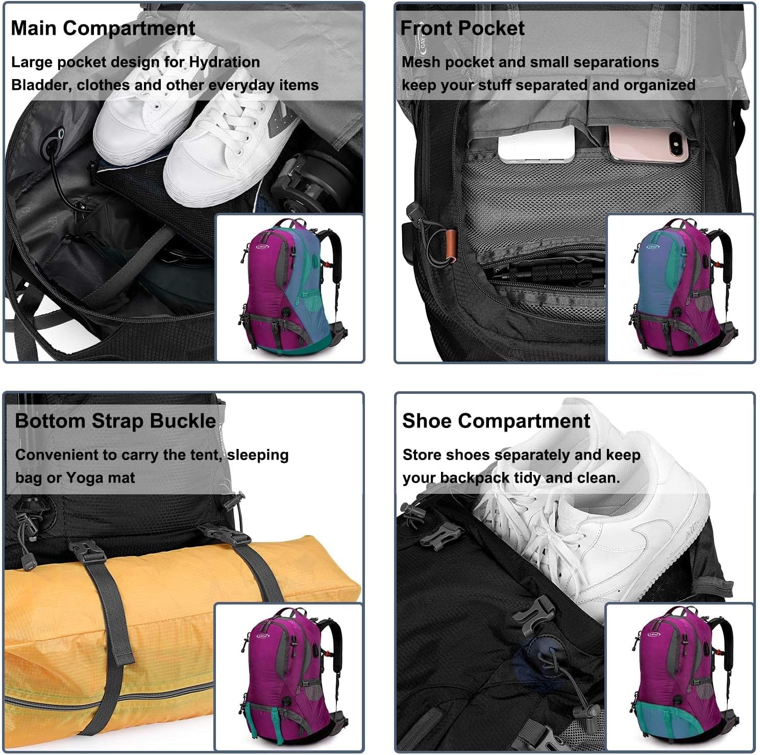 50L Hiking Backpack Waterproof Daypack Outdoor Camping Climbing Backpack with Rain Cover for Men Women(Rose Red)