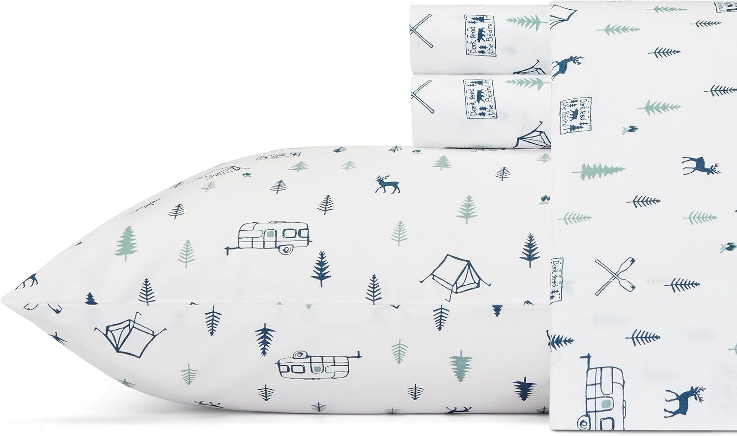 - Twin Sheet Set, Cotton Percale Bed Sheets, Crisp & Cool Bed Sheets, Ideal Dorm Essentials (Campout Dark Blue, Twin)