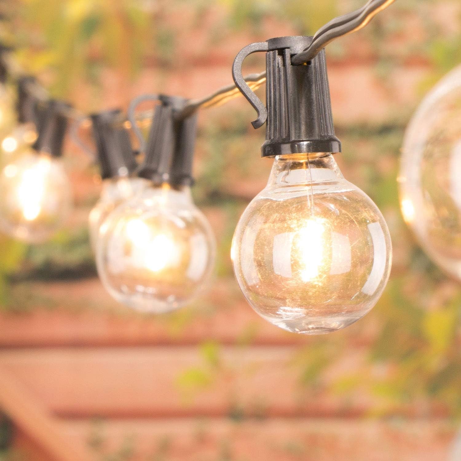 50Feet Led G40 Outdoor Patio String Lights with Ledclear Globe Bulbs, Warm White Ambience Indoor and Outdoor Lights for Patio Garden Backyard Bistro Pergola Tents Gazebo Decor,Black Wire